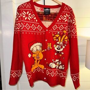 Red Garfield Christmas Cardigan. Like New. Size Medium.